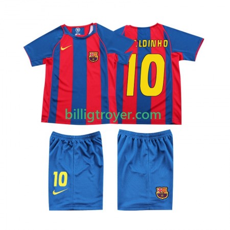 Billige Fotballdrakter FC Barcelona RONALDINHO 10 2004 Barn Retro Hjemmedraktsett Kortermet